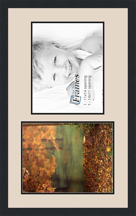 ArtToFrames Double-Multimat-778-825/89-FRBW26079 Collage Photo Frame Double Mat with 2-11x14 Openings and Satin Black Frame