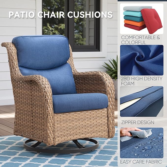 10-Piece Outdoor Patio Cushion Set - Fade & Water Resistant with Removable Olefin Cover, 22x24x4 Inch Memory Foam Cushions for Wicker Sectional Sofa – Blue/Crescent