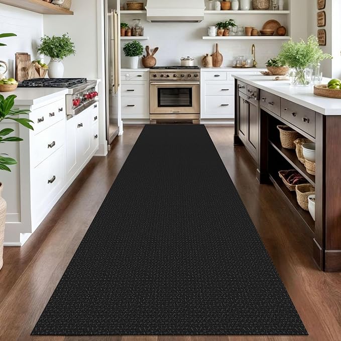 IOHOUZE Washable Exrea Long Hallway Runner Rug 3x14 Non Slip Rubber Backed Kitchen Runner Entryway Runner Indoor, Woven Rugs Floor Carpet for Kitchen Hall Entryway Stair,Black/Grey