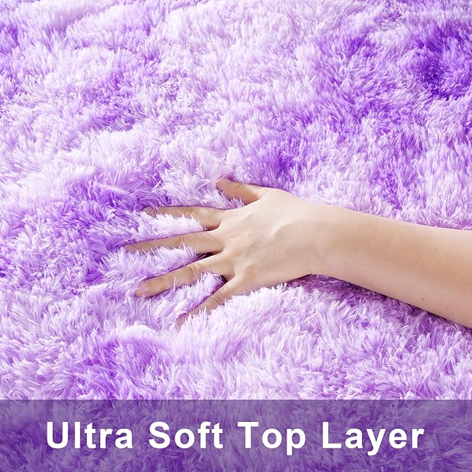 Area Rugs for Bedroom Living Room, 4x6 Soft Large Fluffy Fuzzy Shag Plush Furry Carpet, Soft Indoor Floor Mat for Kids Nursery Home Dorm Office Decor Aesthetic, Tie Dyed Purple