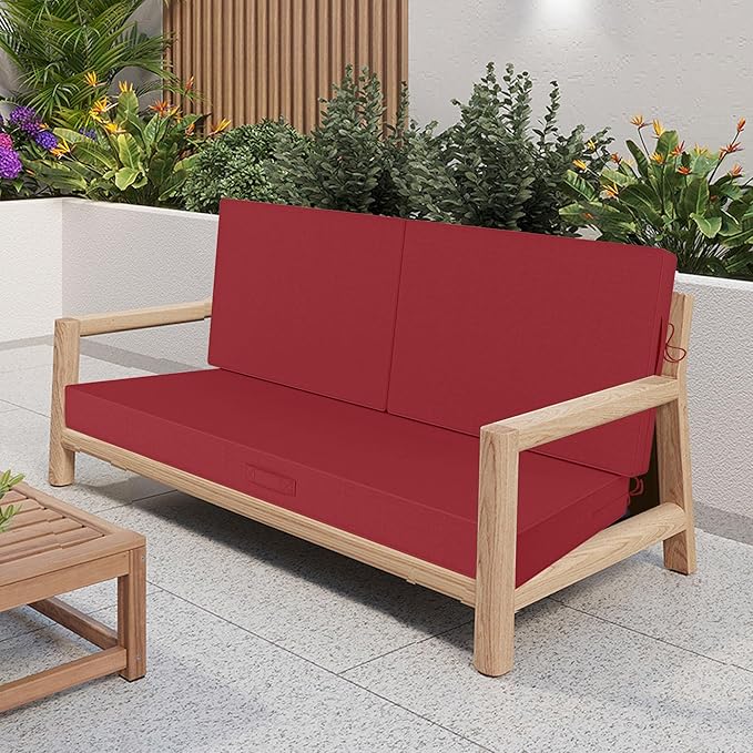 Outdoor Loveseat Cushion Set 46 x 26 Inch, Waterproof & Fade-Resistant Deep Seat Patio Cushions with Removable Cover, Ties & Hidden Zipper, Patio Love Seat Sofa Cushions for Sofa Bench Couch,Wine Red