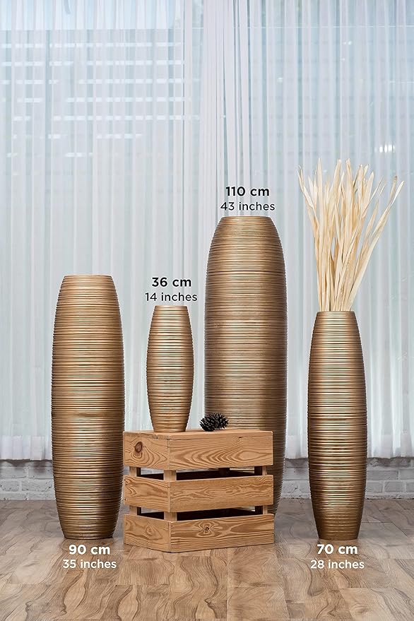Leewadee Large Gold Home Decor Floor Vase – Wooden 26 inches Tall Farmhouse Decor Flower Holder for Fake Plant and Pampas Grass