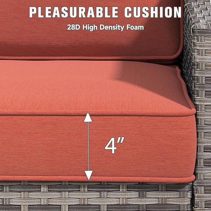 Outdoor Chair Cushions 23" x 24" x 4", Patio Deep Seat Replacement Cushions Set with Zippered Removable Cover, Weather-Resistant Olefin Fabric for Garden Chair Sofa Couch, Set of 2, Red
