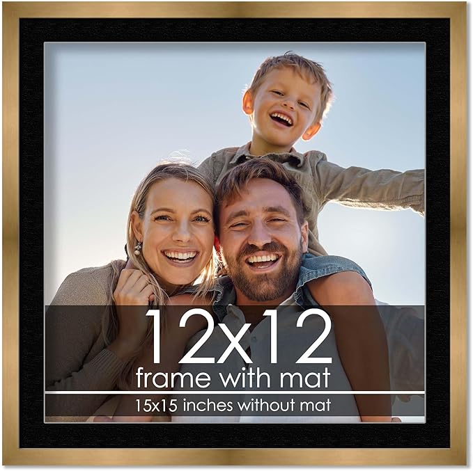 12x12 Frame with Mat - Bronze 15x15 Frame Wood Made to Display Print or Poster Measuring 12 x 12 Inches with Black Photo Mat