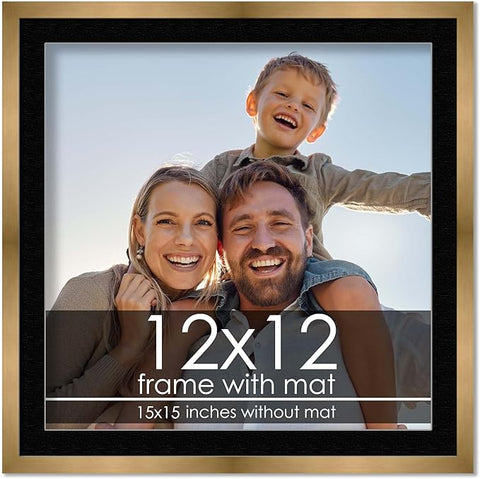 12x12 Frame with Mat - Bronze 15x15 Frame Wood Made to Display Print or Poster Measuring 12 x 12 Inches with Black Photo Mat