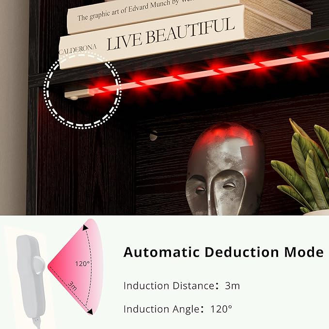 IRONCK Tall Bookcase with LED Lights, 70 in Industrial Bookshelf Display Shelf Floor Standing for Home Office, Living Room, Bed Room