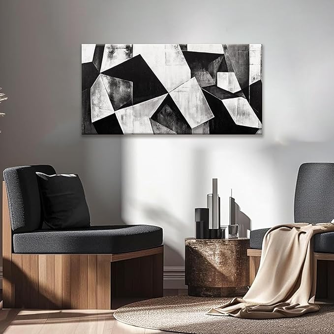 TAIJXAGSG Black And White Wall Art Decor Canvas Art Wall Decor Minimalist Wall Art Geometric Color Block Canvas Artwork Paintings Wall Decor Modern Bedroom Art Office Home Decor Wall 20"X 40"