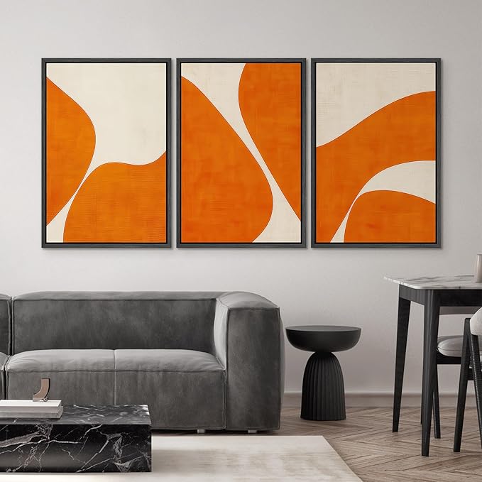 SIGNWIN Framed Wall Art Print Set Modern Abstract Orange Geometric Mid-Century Minimalist Photography Modern Art Minimalist Closeup Dramatic for Living Room, Bedroom, Offic - 24"x36"x3 BLACK