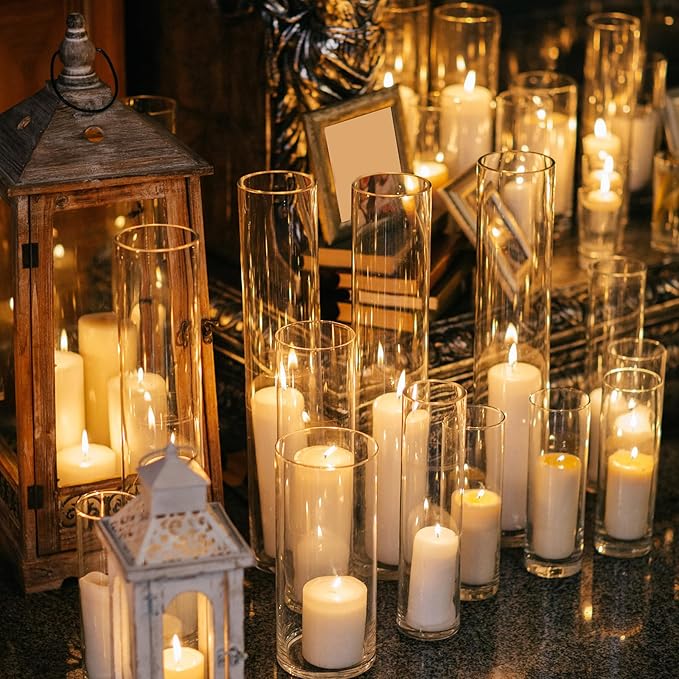 Fixwal 18pcs Tall Cylinder Vases for Centerpieces 4, 8, 12 Inch Clear Glass Flower Vase Floating Candle Holder for Table Shelf, Party, Wedding, Home Decor