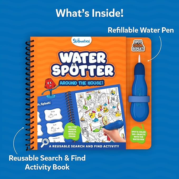 Skillmatics Reusable Search & Find Book - Water Spotter, Mess-Free, Fun Learning Activity, Travel Toy, Gifts for Boys & Girls Ages 4, 5, 6, 7, 8