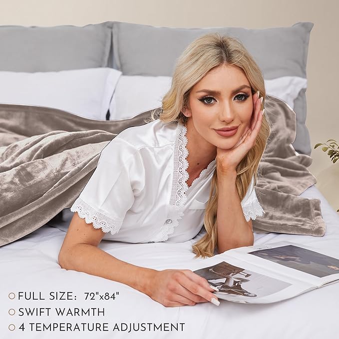 Electric Blanket, Flannel, Weighted, Full Size, 72" x 84", Beige