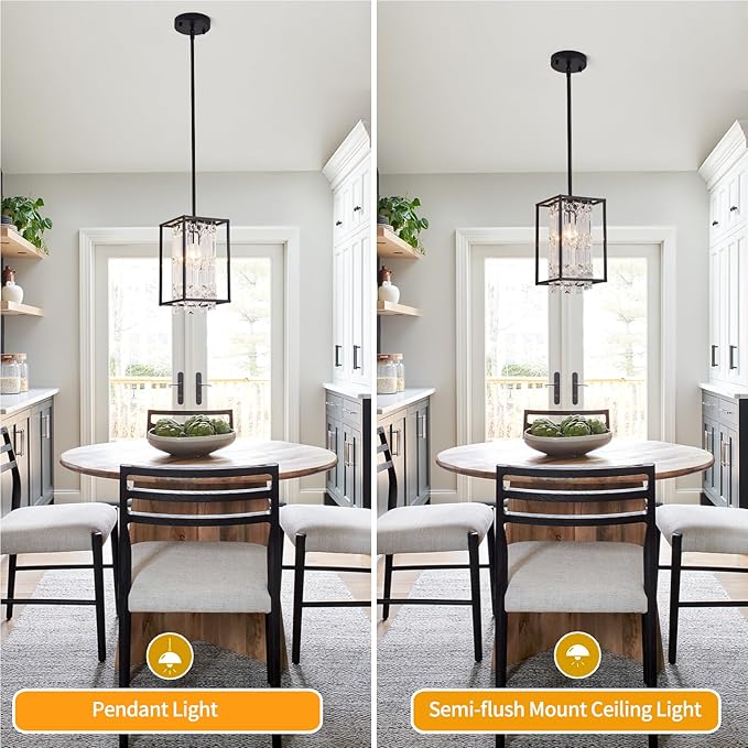 Modern Black Crystal Pendant Light Kitchen Island Dining Room entryway Haning Light Fixture