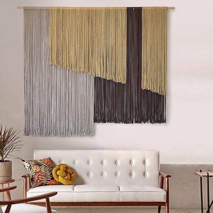 Large Macrame Wall Hanging 57" Wx43" L Dip-Dyed Fiber Wall Decor Bohemian Handmade Apartment Dorm Gallery Art Living Room Wedding Wall Art
