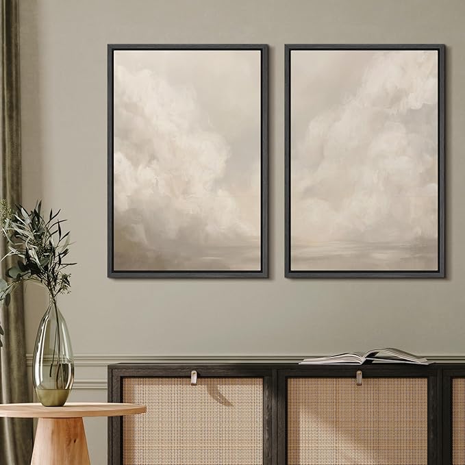 MUDECOR Framed Canvas Print Wall Art Neutral Cloudscape Soft Abstract Sky Illustrations Modern Art Decorative Bohemian Colorful Chic for Living Room, Bedroom, Office - 24"x36"x2 Black