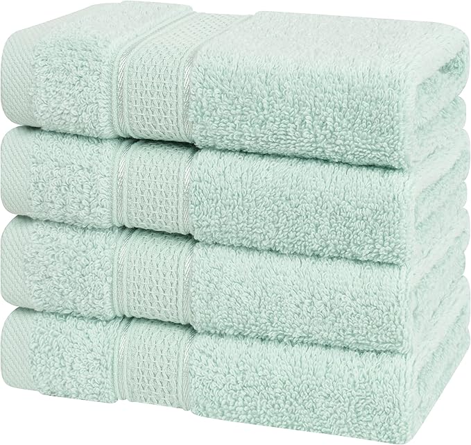 American Soft Linen Salem Washcloth Sets, 4 Piece Luxury 600 GSM 100% Cotton Washcloths for Bathroom, 13x13 inches Washrags Premium Quality Hand Face Towels, Mint