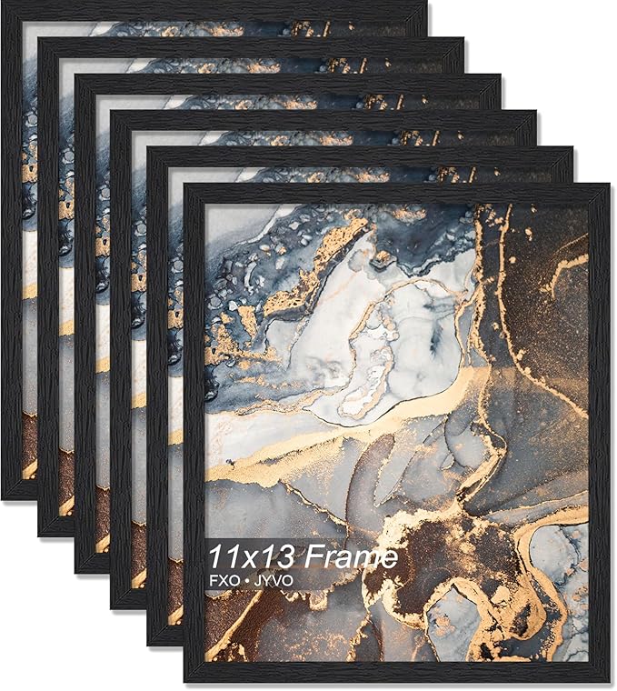 Engineered Wood 11x13 Picture Frame Set of 6, Black Frame for 11 x 13 Inch Picture Poster Photo, Light Weight 11 by 13 Frame with Wood-grain for Wall - 6 Pack/Black/11 x13