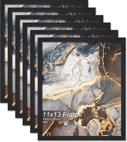 Engineered Wood 11x13 Picture Frame Set of 6, Black Frame for 11 x 13 Inch Picture Poster Photo, Light Weight 11 by 13 Frame with Wood-grain for Wall - 6 Pack/Black/11 x13