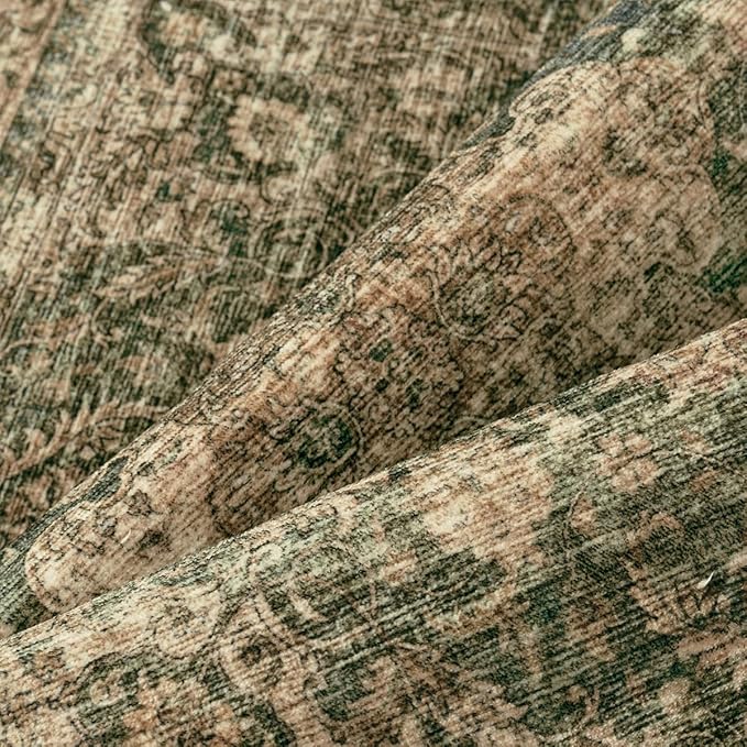 10x14 Green Vintage Area Rug for Living Room Bedroom Large Traditional Low Pile Soft Carpet Non-Slip Thin Retro Distressed Accent Washable Throw Rug for Dining Room Office Kitchen Indoor