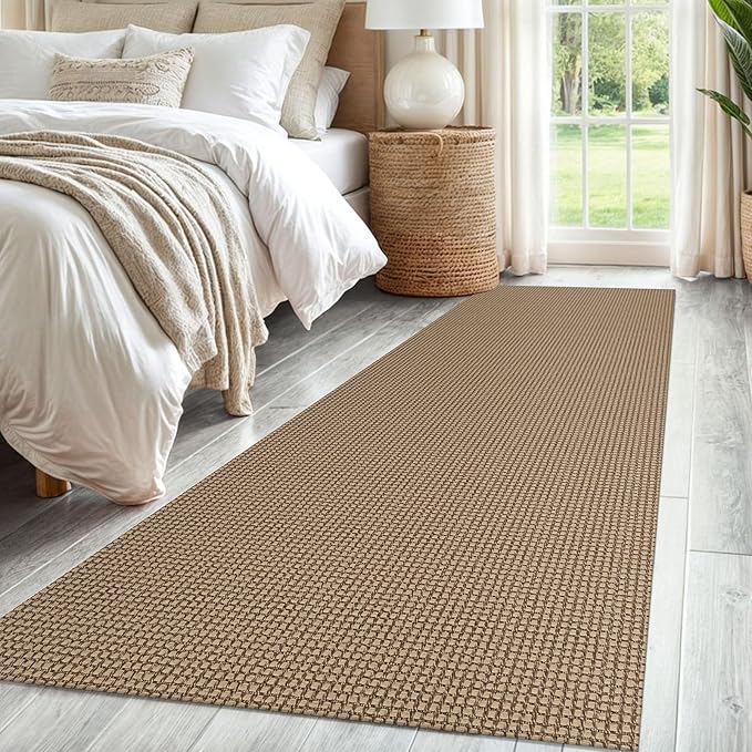 IOHOUZE Washable Runner Rug 2.6x8 Non Slip Rubber Backed Wide Hallway Runner Entryway Runner Indoor, Kitchen Rugs Woven Cotton Floor Carpet for Hall Bedroom, Orange/Tan/Brown