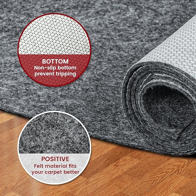 Waterproof Rug Pad, 4x6 ft Area Rug Non-Slip Carpet Pad, Non-Slip Rug Pads for All Floors and Finishes, Felt Pad for Hardwood Floors, Keeps Carpets in Place Soft and Safe