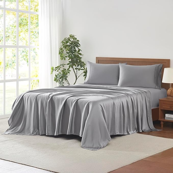Modern Threads 100% Tencel Lyocell 4-Piece Sheet Set, 400 Thread Count Luxury Bedding, Platinum Gray, Queen