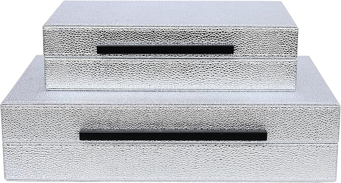 Silver Decorative box Set of 2 Faux Leather Decorative Boxes,Large Nesting Storage Decorative Boxes with Lids for Modern Home Decor Stacking Jewelry Box Organizer