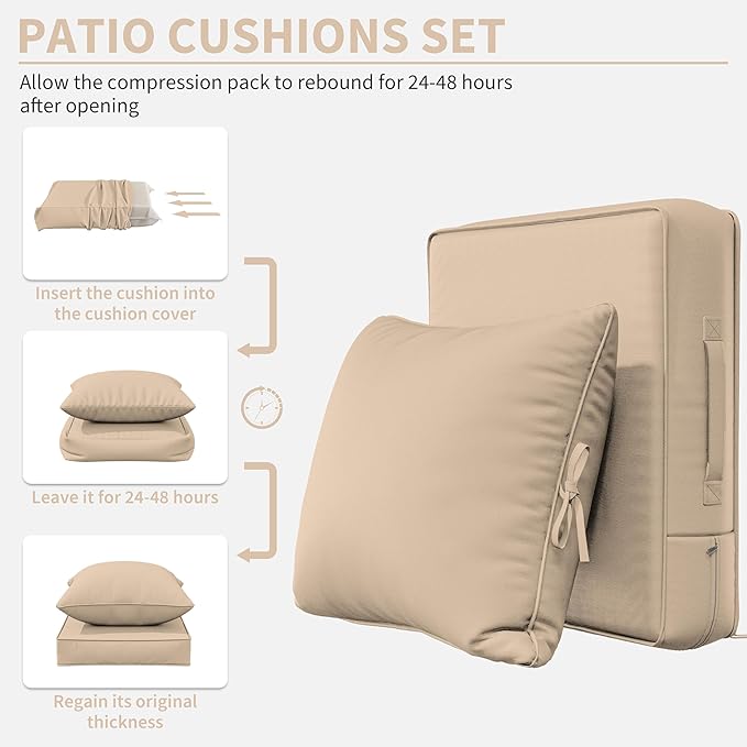 Premium Outdoor Seat Cushion Chair Cushions for Patio Furniture 22 L X 24 W X 4 H Waterproof & Fade Resistant Deep Seat and Backrest Cushion Set with Removable Covers for Chair, Sofa