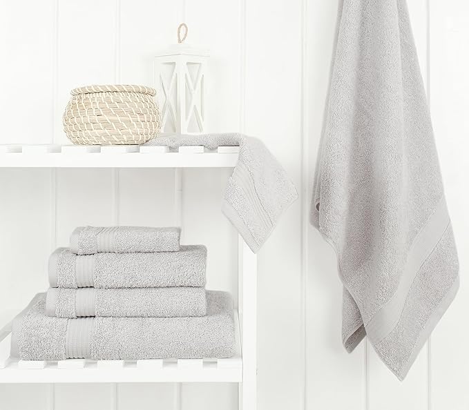 Cotton Paradise 6 Piece Towel Set 100% Cotton Soft Absorbent Turkish Towels for Bathroom 2 Bath Towels 2 Hand Towels 2 Washcloth Silver Gray Towel Set