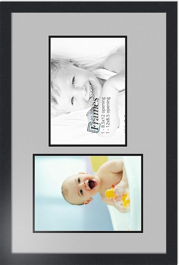 ArtToFrames Collage Photo Frame Double Mat with 2 - 8.5x12 Openings and Satin Black Frame