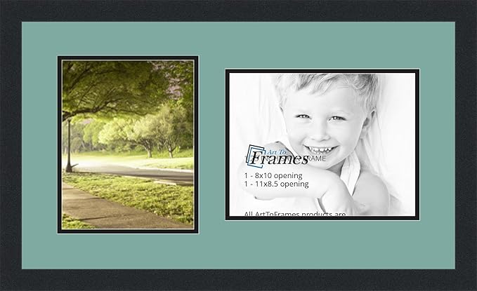 ArtToFrames Collage Photo Frame Double Mat with 1 - 8.5x11^ 8x10 Openings and Satin Black Frame