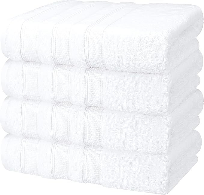 American Soft Linen Salem 100% Cotton Turkish 4 Piece Bath Towels for Bathroom, 600 GSM Soft Absorbent Quick Dry Bath Towel Set, White