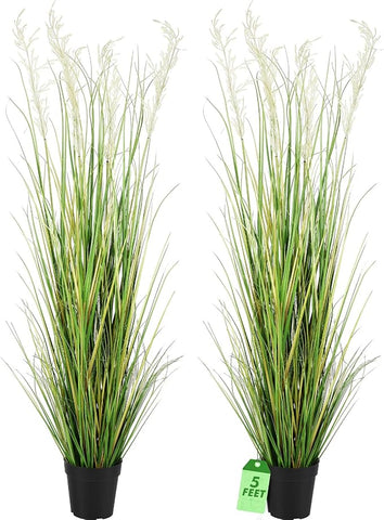 Jexine 2 Pcs 5 ft Tall Artificial Grass Plant Potted Artificial Greenery Floor Plants Faux Pampas Grass Tall in Pot for Housewarming Gift House Garden Bathroom Lobby Outdoor Decoration