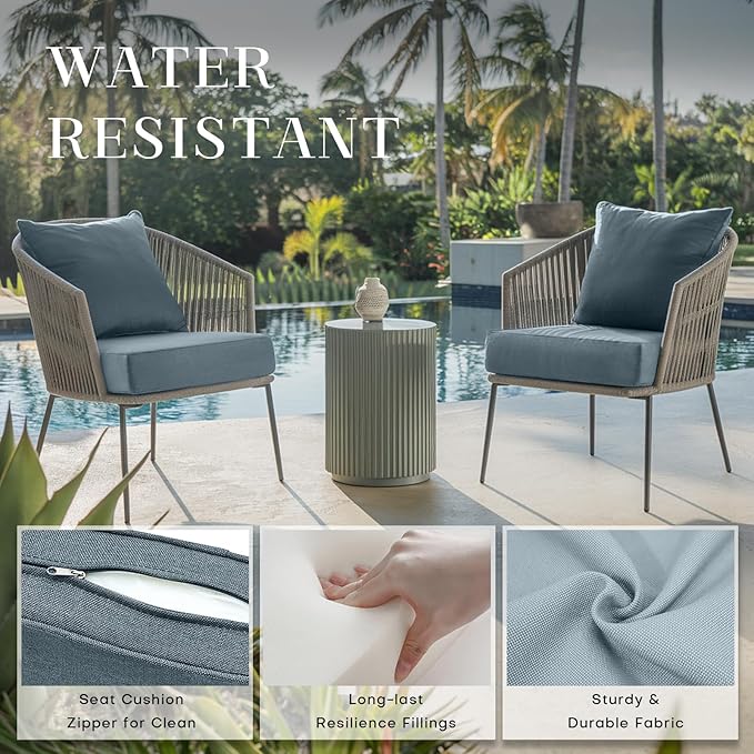 Patio Cushions for Outdoor Furniture - 24×24 Inches High Back and Deep Seating Outdoor Cushion for Patio Chairs Sofa Couch Loveseat Water Resistant(Sky Blue/2 Set/No Button)