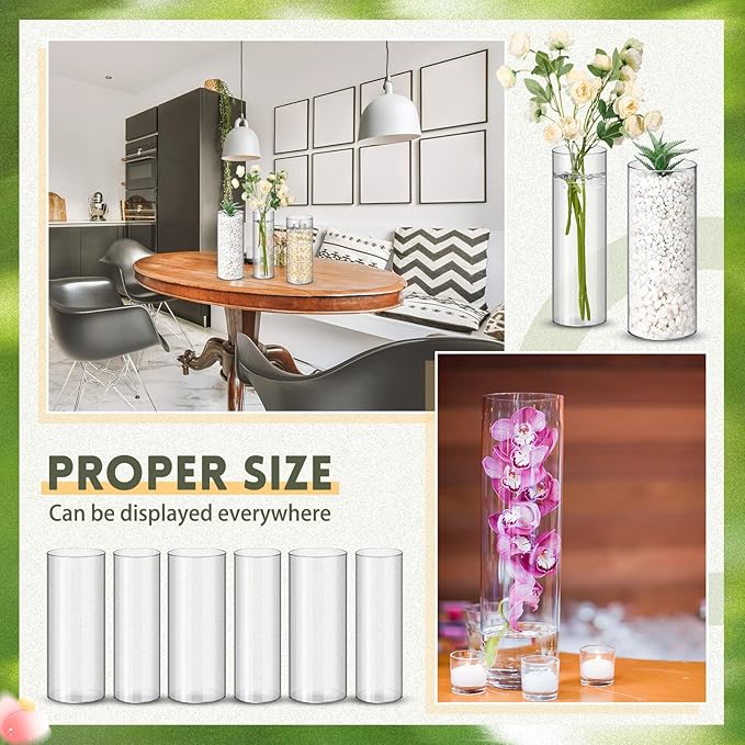 Nuogo 24 Pcs 10 Inch Acrylic Clear Cylinder Vase Plastic Flower Vase Unbreakable Tall for Wedding Centerpieces Party Home Plants Bouquet Decor