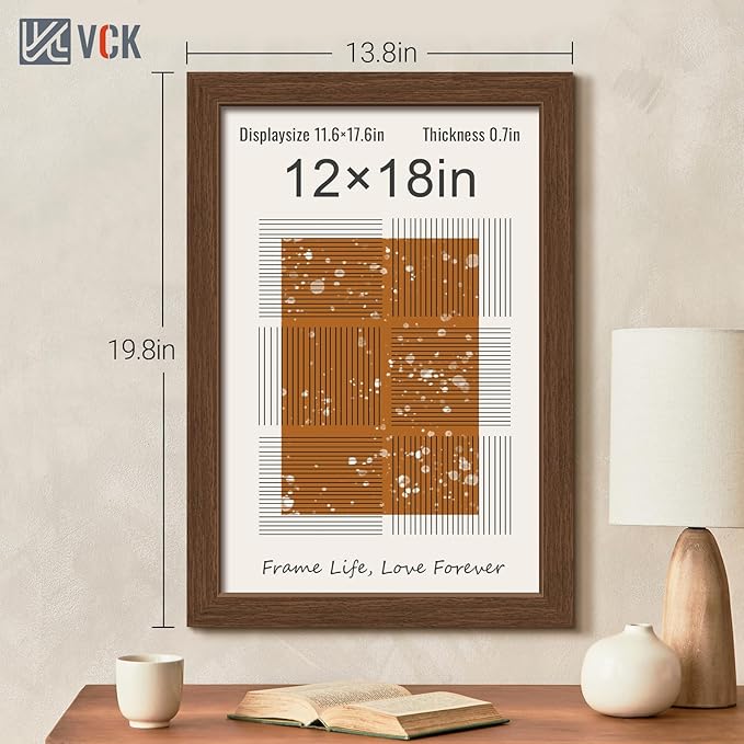 VCK 12x18 Picture Frame 5 Pack, Brown Wood Poster Frame, Exclusive Wood Grain, Wall Hanging