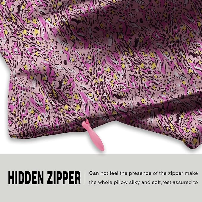 Mulberry Silk Pillowcase for Hair and Skin King Size Leopard Print Silk Pillow Cases with Zipper Soft Breathable Smooth Cooling Silk Pillow Covers for Sleeping (Pink Paint,20"X 36",1Pcs)