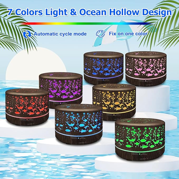 Diffusers for Essential Oils Large Room with R/C,600ml Essential Oil Diffusers for Home,Waterless Auto Off 7 Colors Changed 3 Mist Modes,Cool Mist Humidifiers for House Bedroom Decor,Gifts,Dark Wood