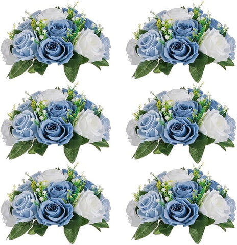 NUPTIO Flower Balls for Wedding Centerpieces - 6 Pcs 9.5 inch Diameter Fake Flower Ball Arrangement Bouquet Party Centerpieces for Tables - Dusty Blue Rose Bouquet Centerpiece Flowers for Table