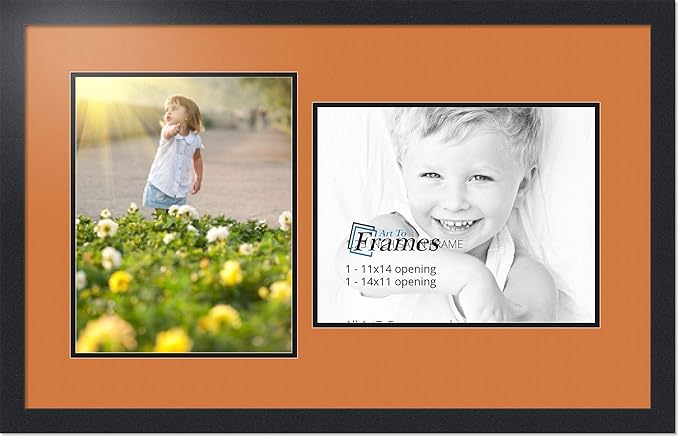 ArtToFrames Collage Photo Frame Double Mat with 2 - 11x14 Openings and Satin Black Frame