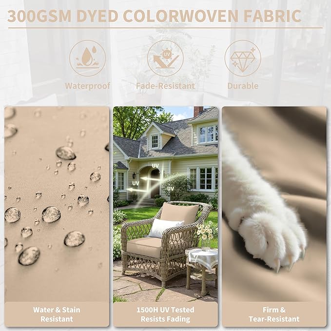 Premium Outdoor Seat Cushion Chair Cushions for Patio Furniture 22 L X 24 W X 4 H Waterproof & Fade Resistant Deep Seat and Backrest Cushion Set with Removable Covers for Chair, Sofa