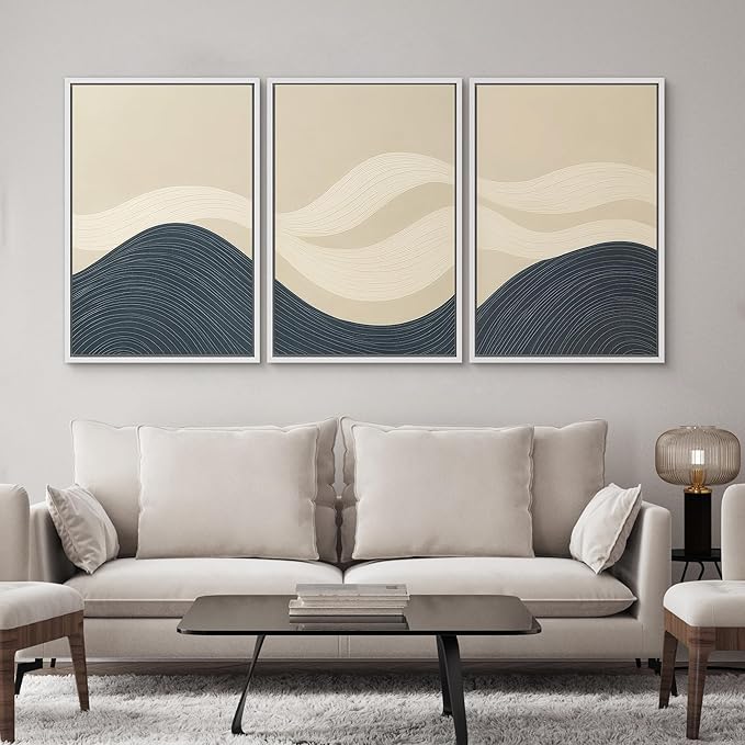 SIGNWIN Framed Wall Art Print Set Minimalist Blue and Beige Wave Modern Abstract Photography Modern Art Minimalist Closeup Dramatic for Living Room, Bedroom, Offic - 16"x24"x3 WHITE