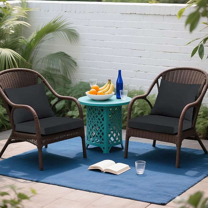 Outdoor Seat Cushion Set 19 x 19 In, Water-Resistant & Fade-Resistan, Patio Furniture Cushions with Removable Cover Deep Seat & Back Cushion with Handle and Adjustable Straps for Chair Sofa,2PC