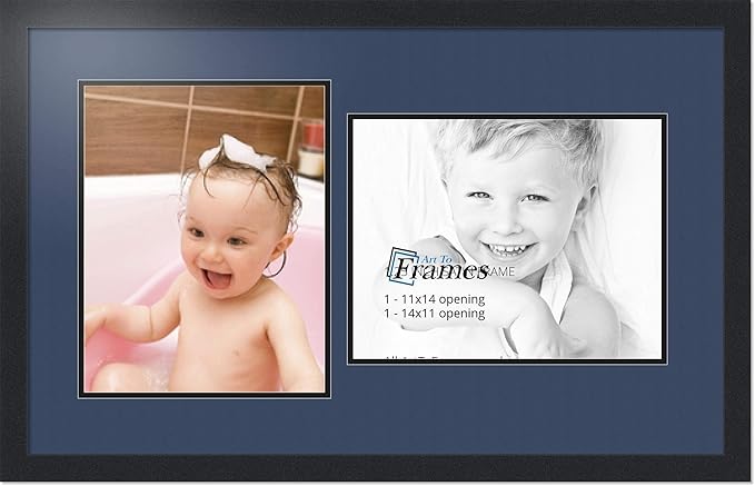 ArtToFrames Collage Photo Frame Double Mat with 2 - 11x14 Openings and Satin Black Frame