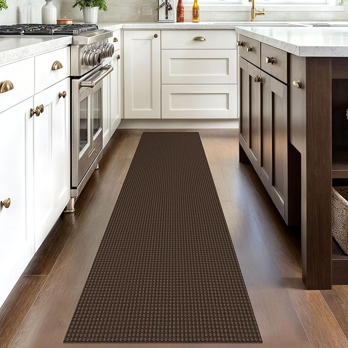 IOHOUZE Washable Runner Rug 2x8 Non Slip Rubber Backed Hallway Runner Entryway Runner Indoor, Kitchen Rugs Woven Cotton Floor Carpet for Kitchen Hall Entrance Bedroom, Brown