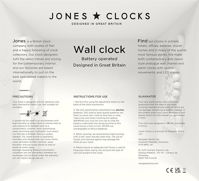 JONES CLOCKS® Studio Wall Clock | Modern Round Clock | 12 inch | Pale Blue | Easy to Read Numbers | Versatile Design for Kitchen, Living Room or Office