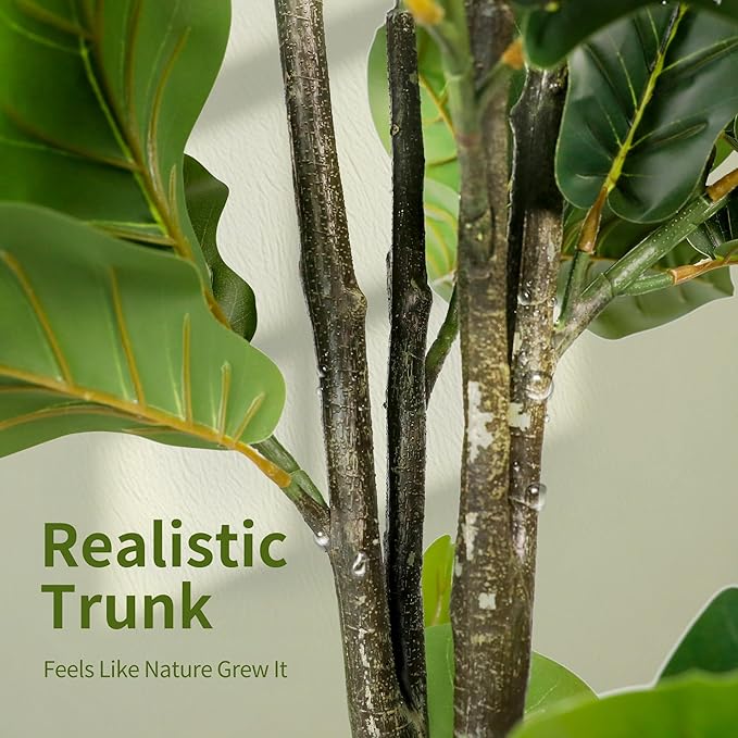 Worth Garden 74.8in Artificial Fiddle Leaf Fig Tree 6.2ft Tall Fake Plant with Pot, Indoor Outdoor Greenery for Home Office Living Room Bedroom Decoration