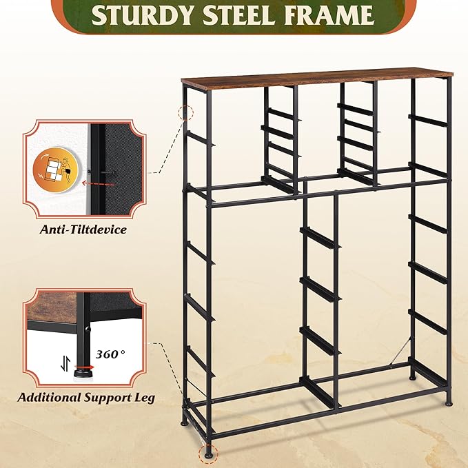WLIVE Tall Console Table with 15 Fabric Drawers, Entryway Table with Storage, Tall Storage Organizer with Wood Top, Steel Frame for Living Room, Hallway, Office, Rustic Brown