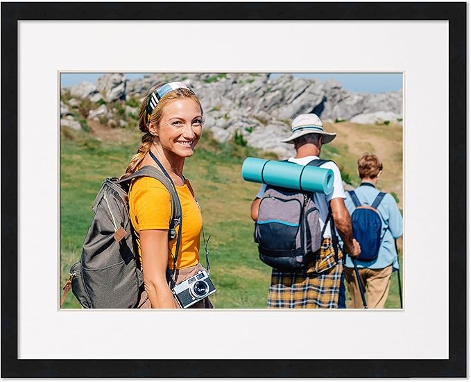 12x14 Black Frame with White Mat - Black 14x16 Frame Wood Made to Display Print or Poster Measuring 12 x 14 Inches with White Photo Mat