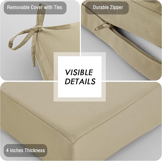 idee-home Outdoor Cushions for Patio Furniture, Outdoor Seat Cushion, Waterproof Couch Hampton Bay Deep Seat Replacement Chair Cushions for Garden Lawn Backyard Deck, 28.5 x 28.5 Beige