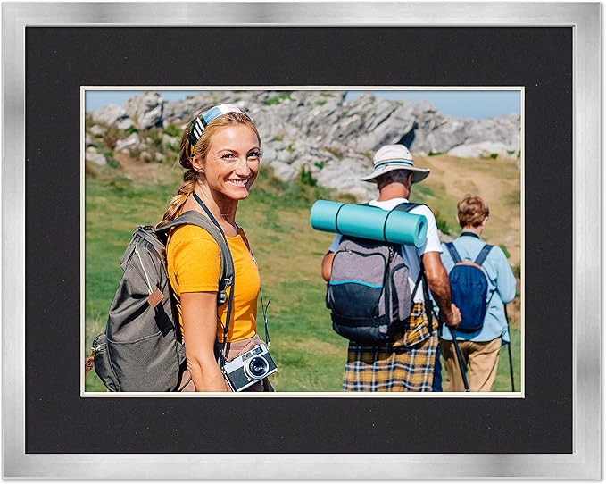 13x17 Frame with Mat - Silver 15x19 Frame Wood Made to Display Print or Poster Measuring 13 x 17 Inches with Black Photo Mat